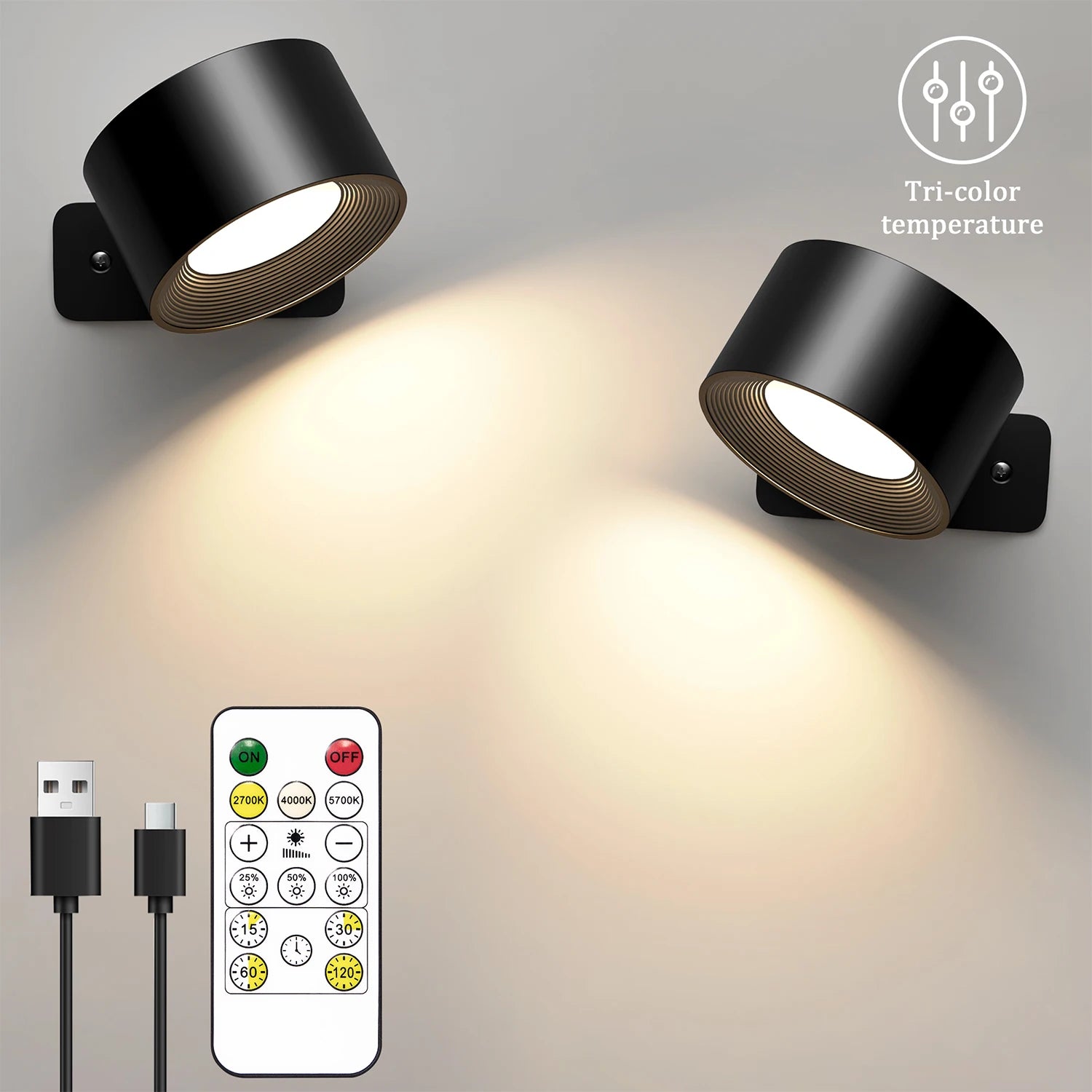 103 - LED Wall Sconces light, 3 Brightness Levels 3 Color Modes Wall Lights, 2000mAh Battery Operated 360° Rotatable Touch Control