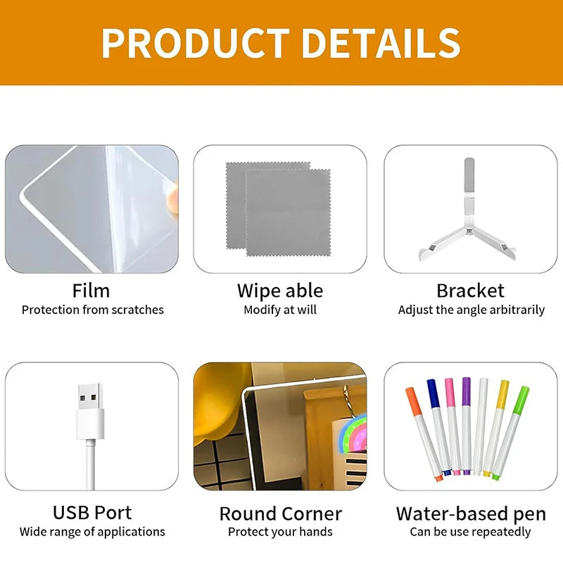 101 - LED Luminous Blackboard Drawing Toys Magic Light Blackboard Graffiti Coloring Art Lamp Acrylic Message Board Montessori Kids Toy