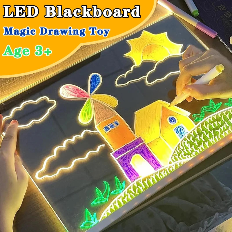 101 - LED Luminous Blackboard Drawing Toys Magic Light Blackboard Graffiti Coloring Art Lamp Acrylic Message Board Montessori Kids Toy