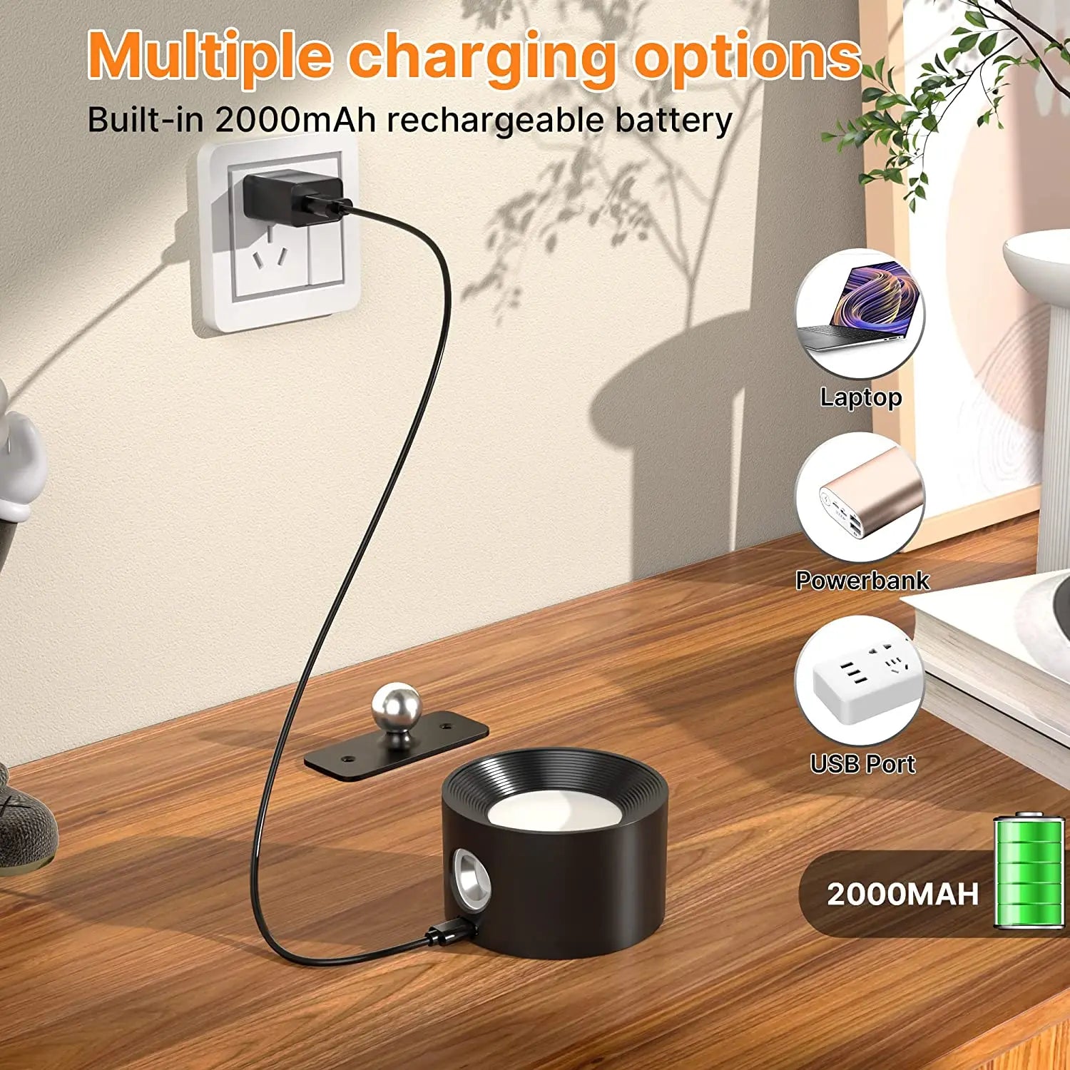 103 - LED Wall Sconces light, 3 Brightness Levels 3 Color Modes Wall Lights, 2000mAh Battery Operated 360° Rotatable Touch Control