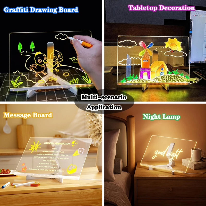101 - LED Luminous Blackboard Drawing Toys Magic Light Blackboard Graffiti Coloring Art Lamp Acrylic Message Board Montessori Kids Toy
