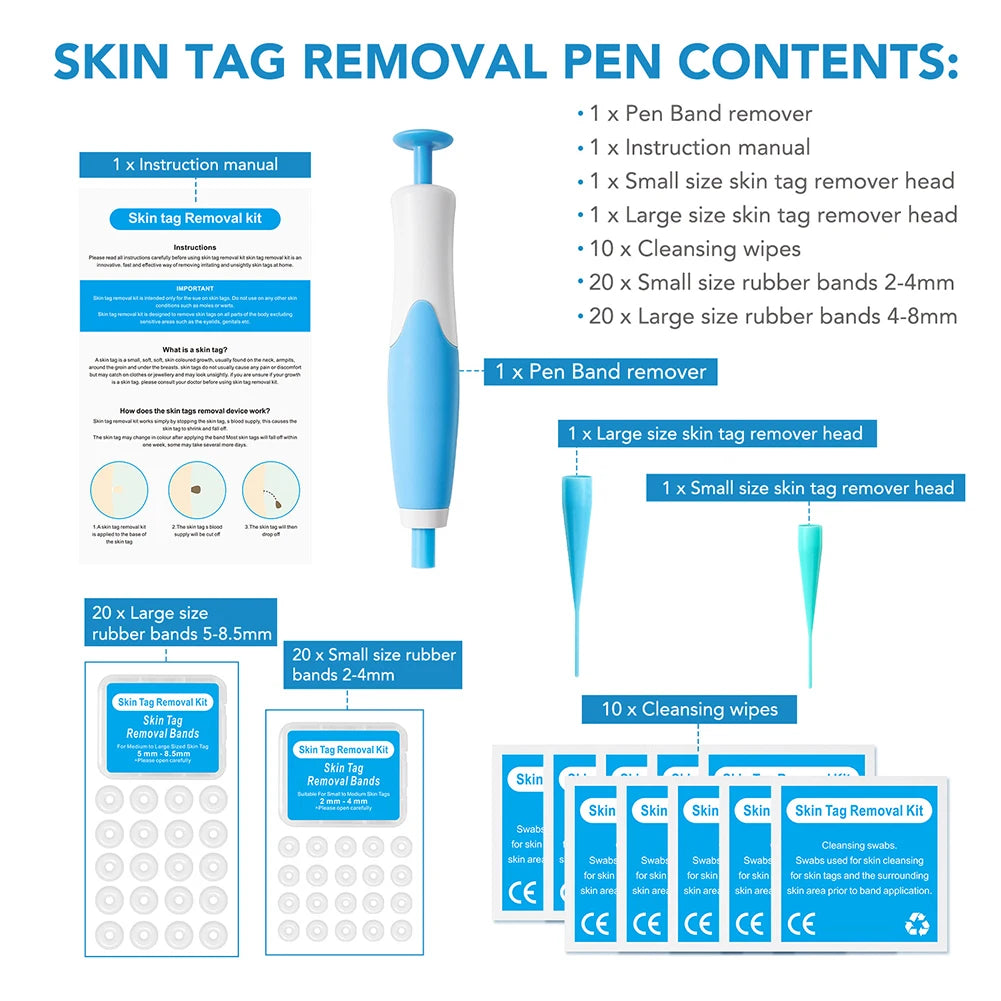 105 - Face Mole Removal Tool Kits Rubber Rings Face Beauty Accessories Wart Tag Remover Kit Multipurpose Supplies for Armpits Arm Legs
